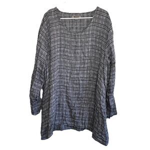 Flax Gray Plaid Linen Tunic Top